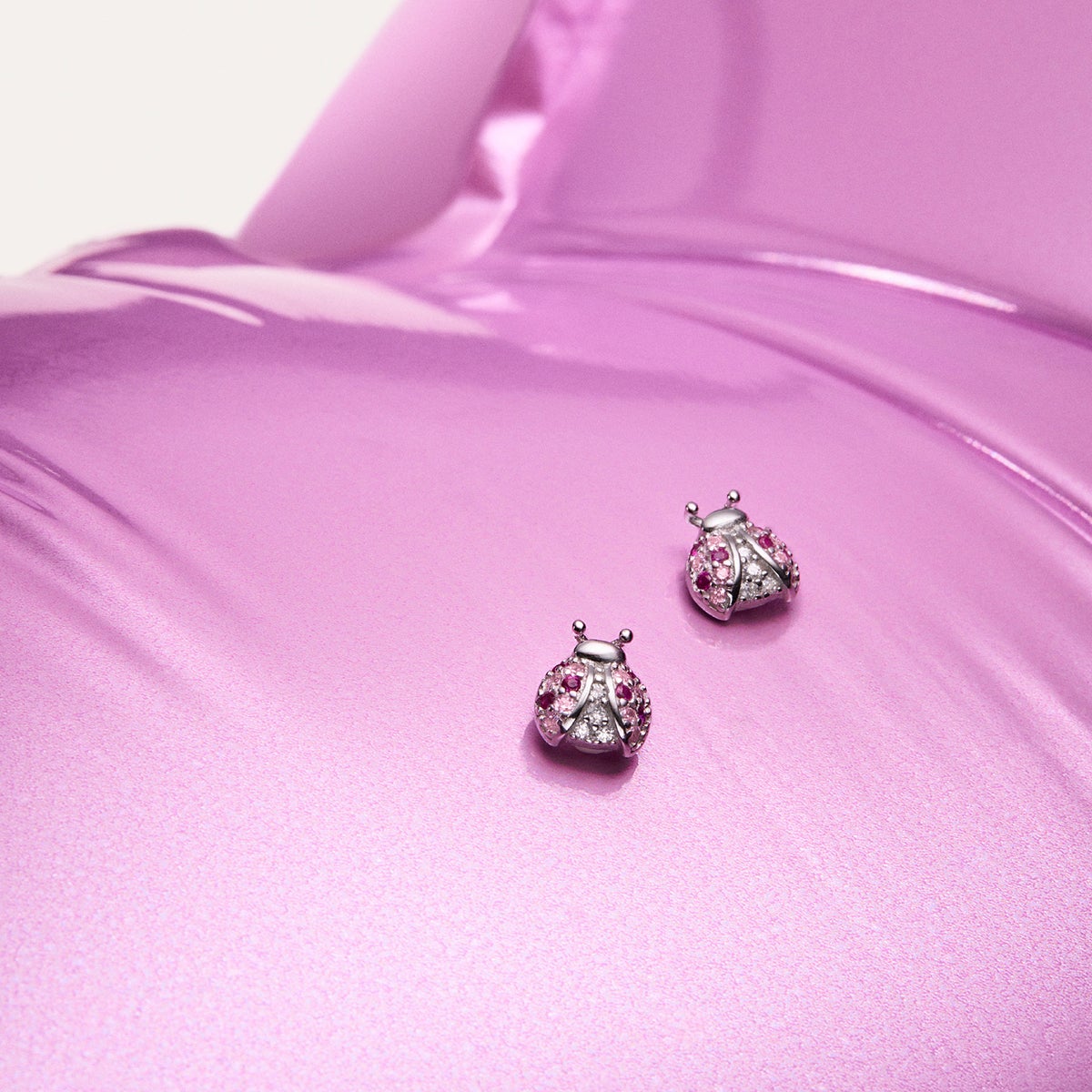 Pendientes mariquita de plata 1ª ley circonitas rosa 7 mm