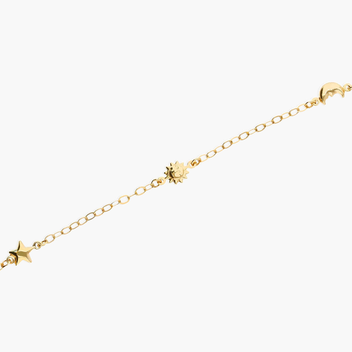 Pulsera infantil de oro 18K con motivos de estrella, sol y luna 15-17 cm