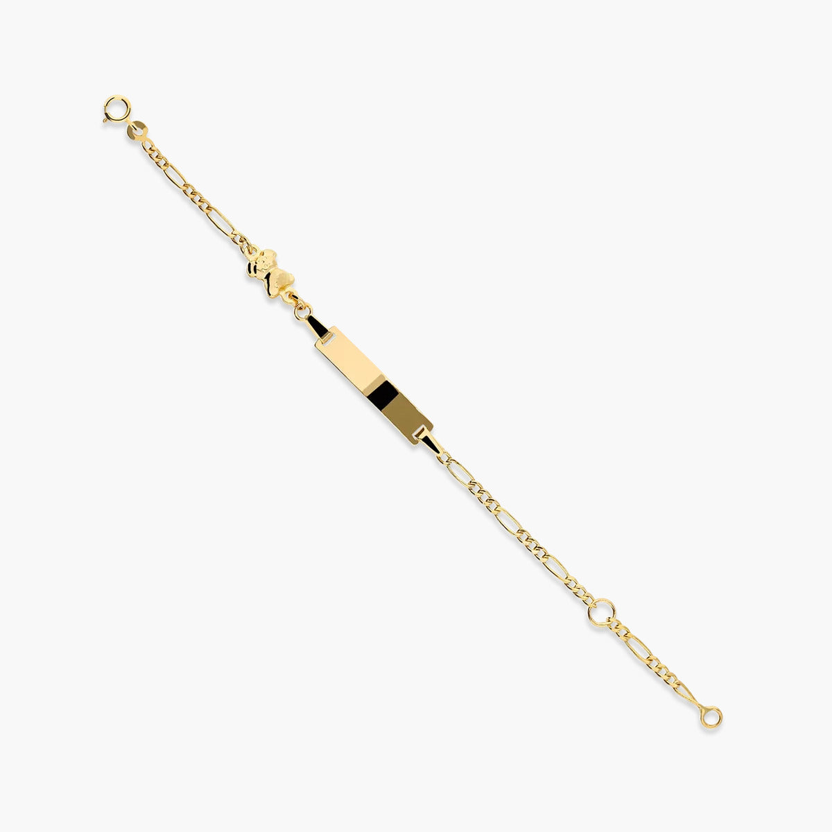 Pulsera esclava de oro 18K con chapa rectangular y motivo de oso para bebé 11-13 cm