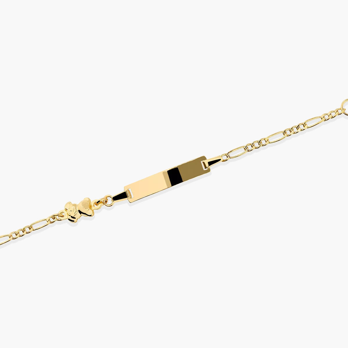 Pulsera esclava de oro 18K con chapa rectangular y motivo de oso para bebé 11-13 cm