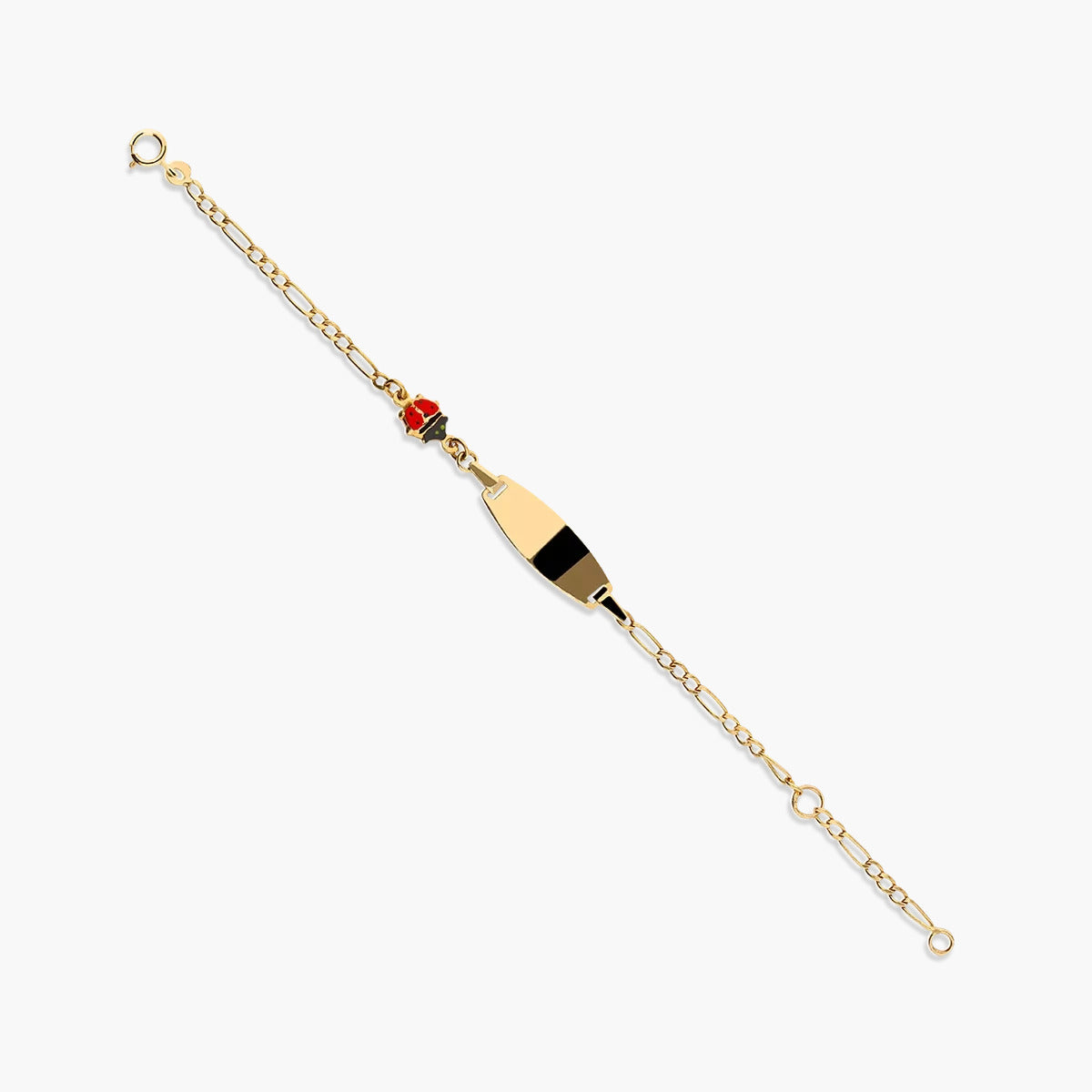 Pulsera esclava de oro 18K con chapa oval y motivo de mariquita para bebé 11-13 cm