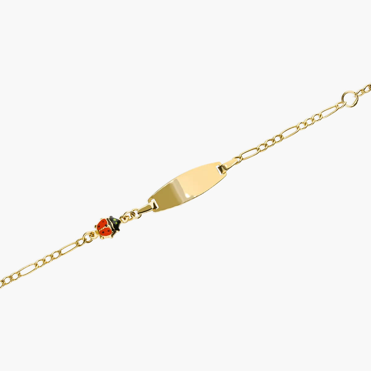Pulsera esclava de oro 18K con chapa oval y motivo de mariquita para bebé 11-13 cm