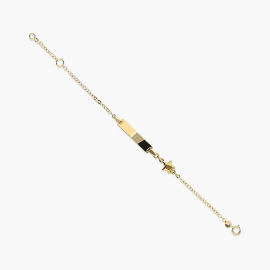 Pulsera esclava de oro 18K con chapa rectangular y motivo de estrella para bebé 11-13 cm