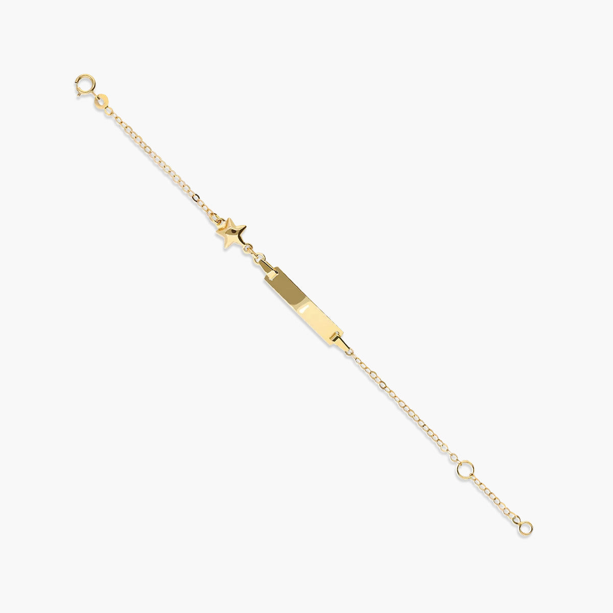 Pulsera esclava de oro 18K con chapa rectangular y motivo de estrella para bebé 11-13 cm