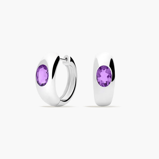 Pendientes de aro de plata 1ª ley amatista violeta 17 mm GLIMMERS