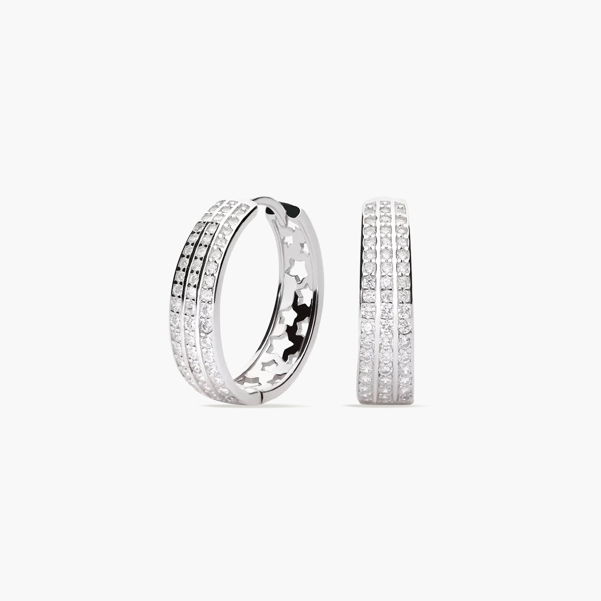 Pendientes de aro estrella de plata 1ª ley circonitas 18 mm