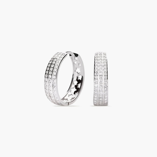 Pendientes de aro estrella de plata 1ª ley circonitas 18 mm