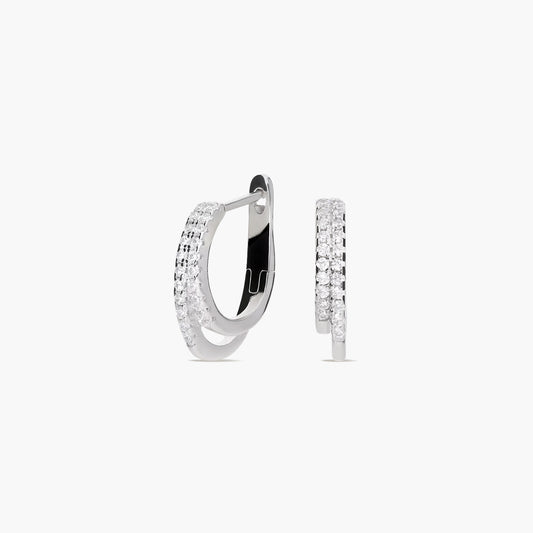 Pendientes de aro doble de plata 1ª ley circonitas 15 mm