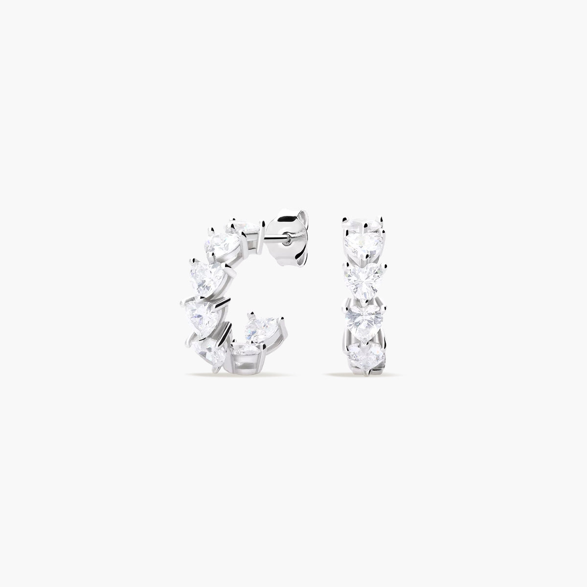 Pendientes de aro corazones de plata 1ª ley circonitas blancas 16 mm FANCY LOVE