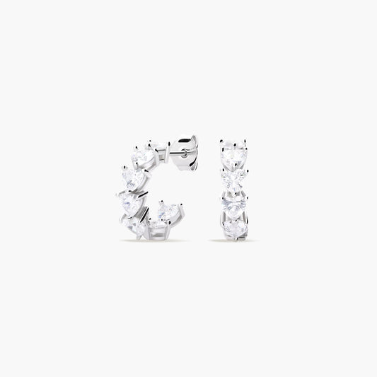Pendientes de aro corazones de plata 1ª ley circonitas blancas 16 mm FANCY LOVE