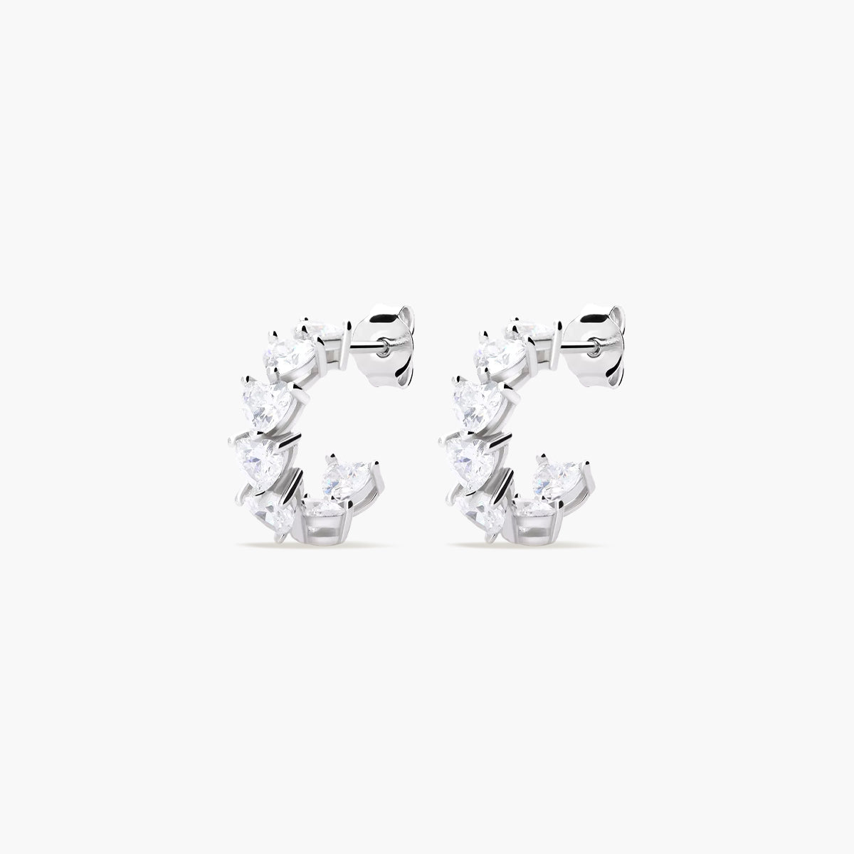 Pendientes de aro corazones de plata 1ª ley circonitas blancas 16 mm FANCY LOVE
