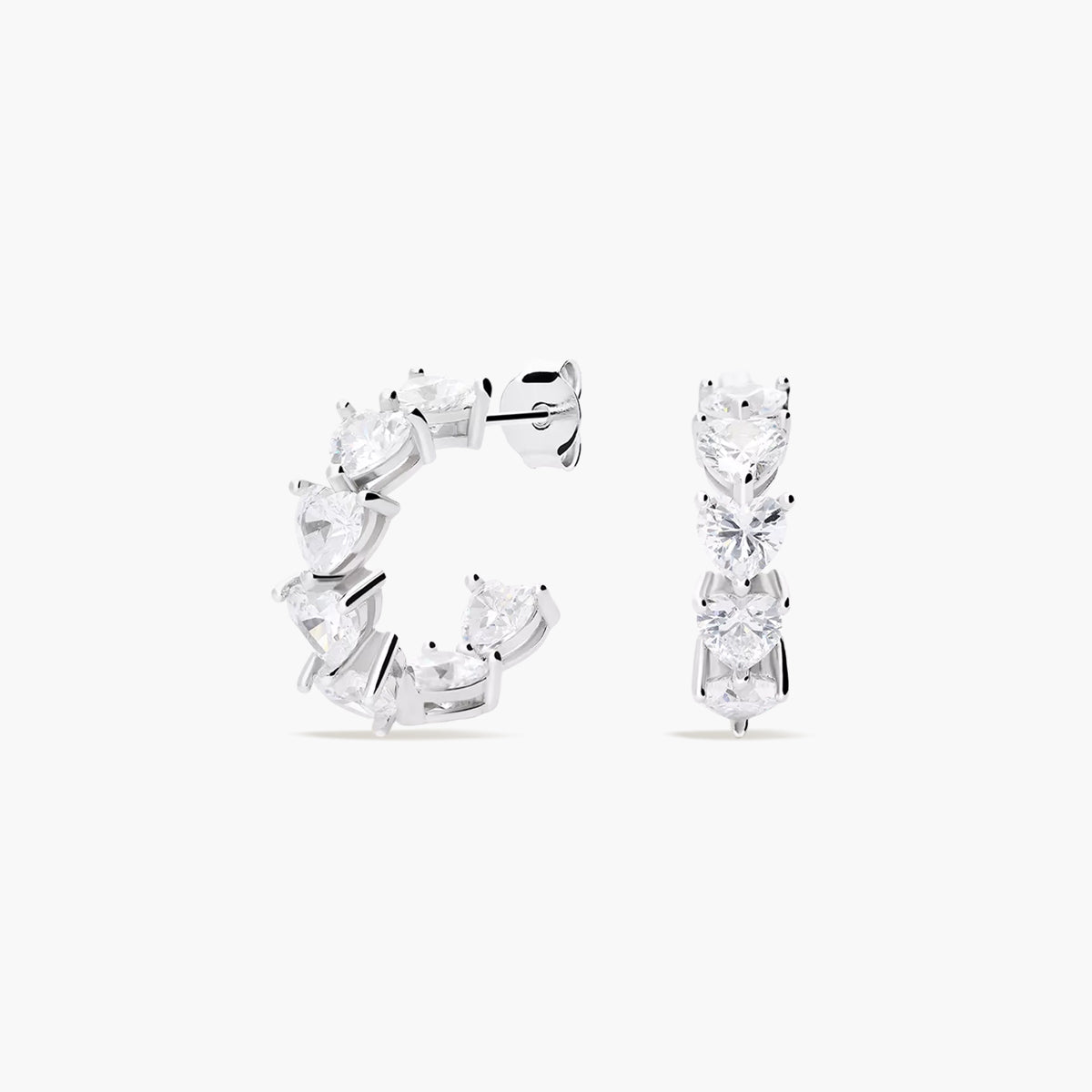 Pendientes de aro corazones de plata 1ª ley circonitas blancas 19 mm FANCY LOVE