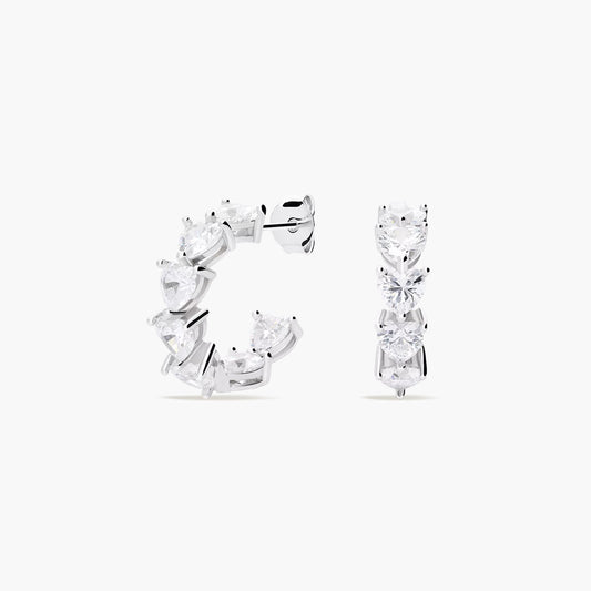 Pendientes de aro corazones de plata 1ª ley circonitas blancas 19 mm FANCY LOVE