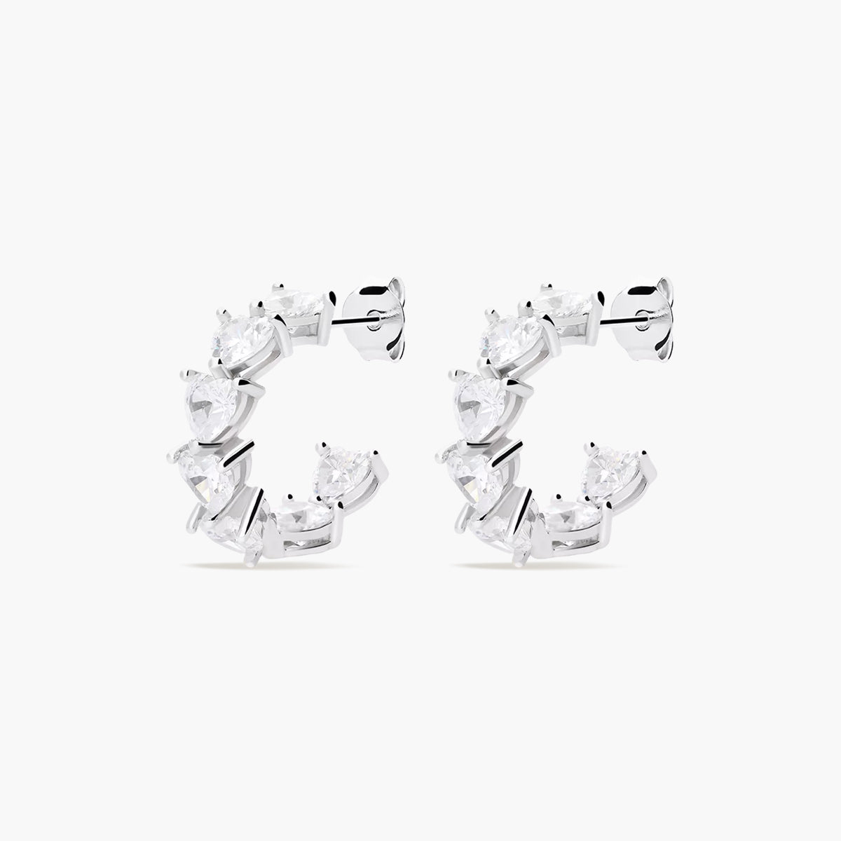 Pendientes de aro corazones de plata 1ª ley circonitas blancas 19 mm FANCY LOVE