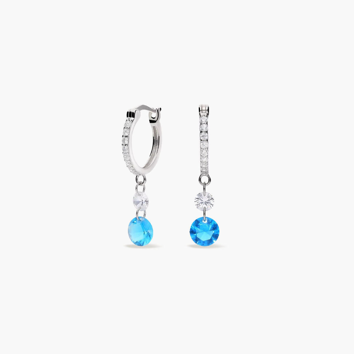 Pendientes de aro colgante de plata 1ª ley circonitas azul 15 mm
