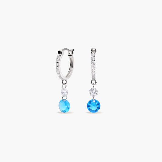Pendientes de aro colgante de plata 1ª ley circonitas azul 15 mm