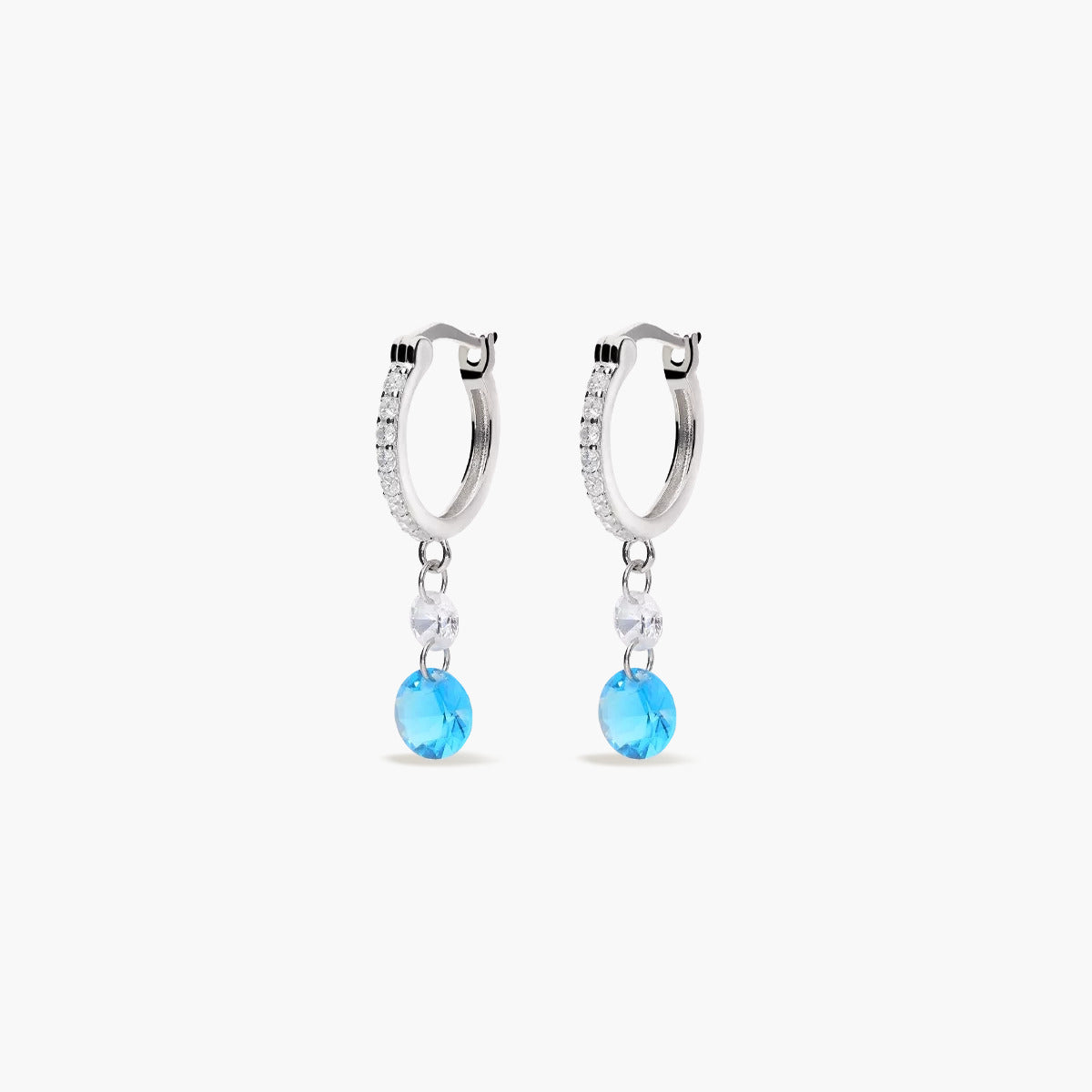 Pendientes de aro colgante de plata 1ª ley circonitas azul 15 mm