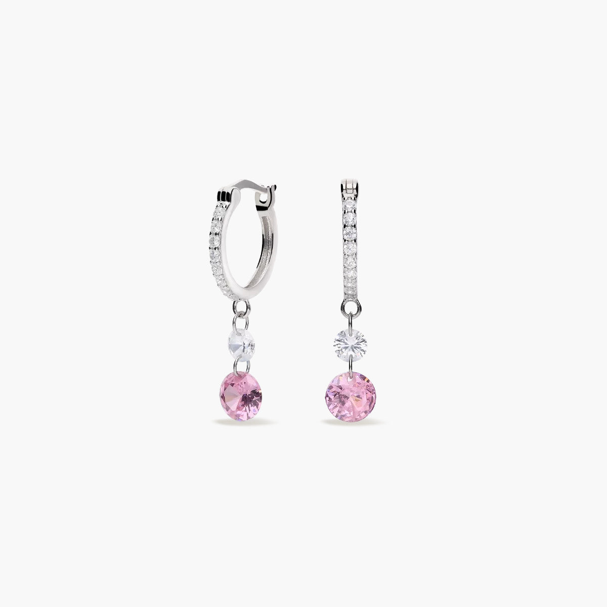 Pendientes de aro colgante de plata 1ª ley circonitas rosa 15 mm