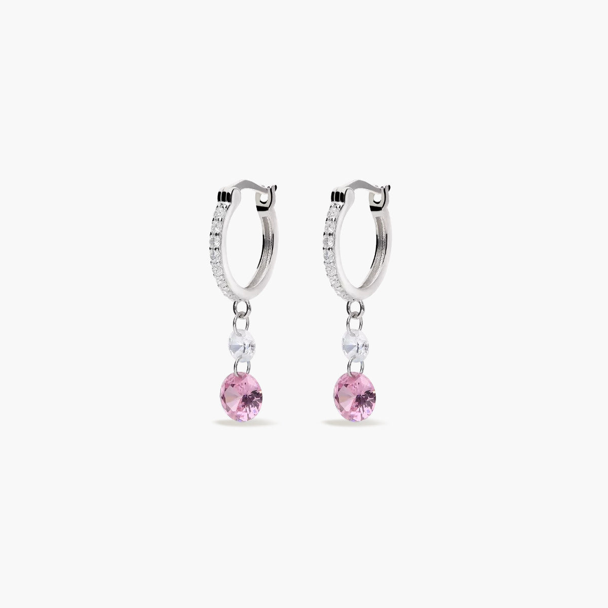 Pendientes de aro colgante de plata 1ª ley circonitas rosa 15 mm