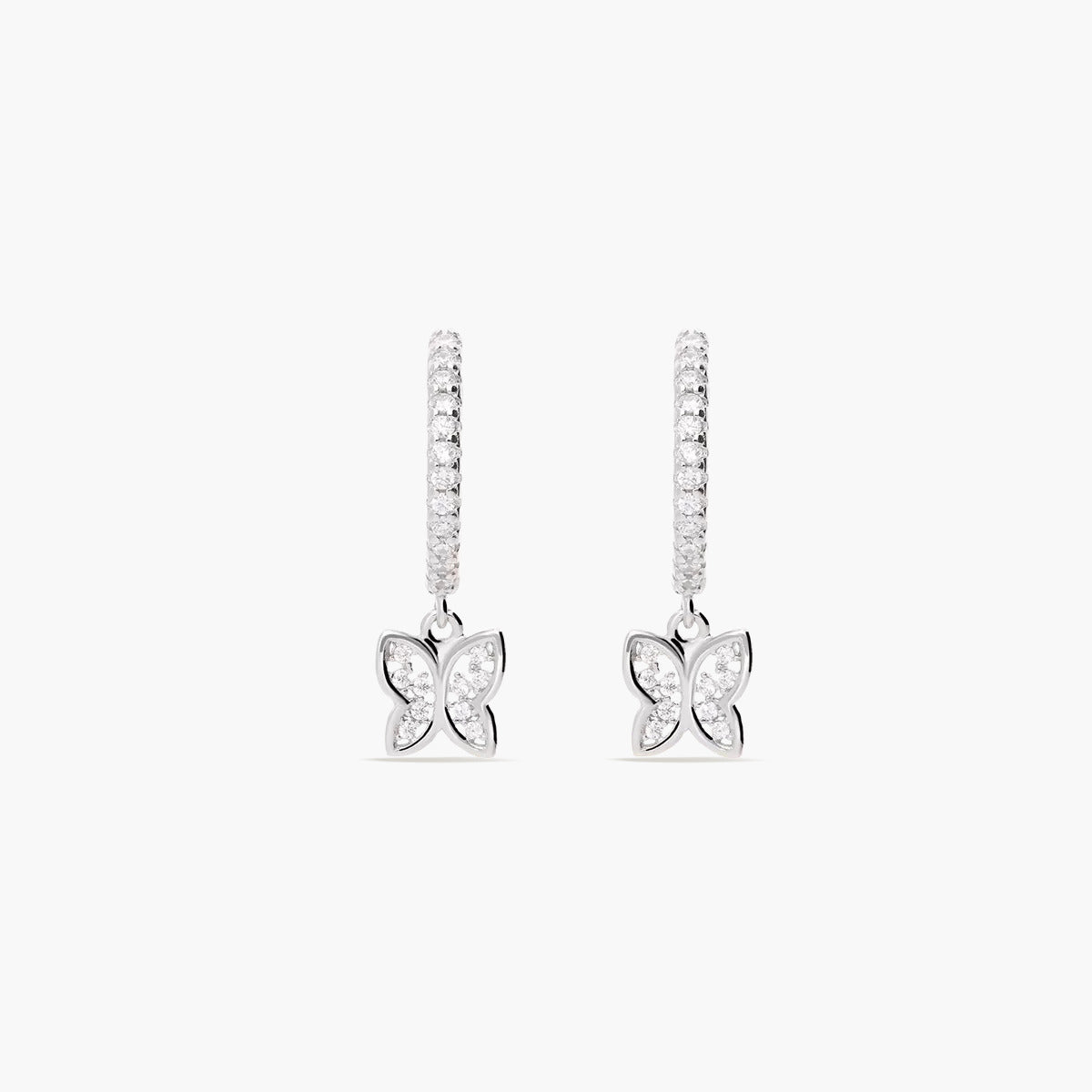 Pendientes de aro colgante mariposa de plata 1ª ley circonitas 14 mm