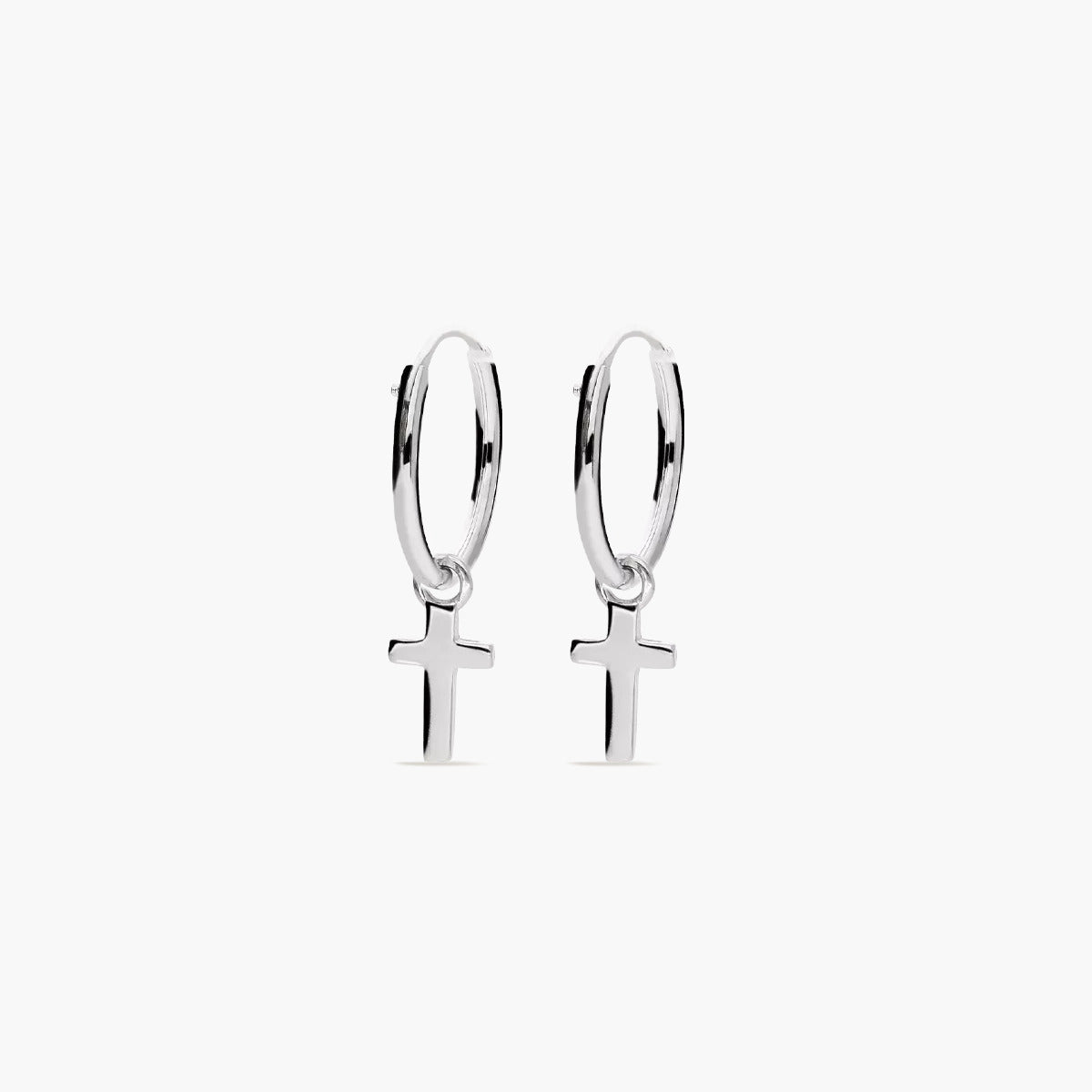 Pendientes de aro colgante cruz de plata 1ª ley 13 mm