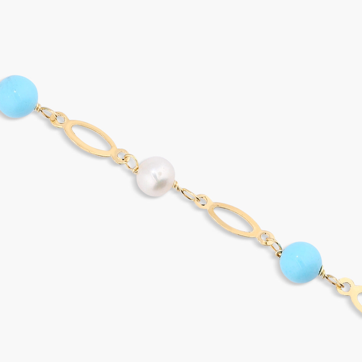 Pulsera infantil de oro 18K con perlas y tuquesas 15 cm