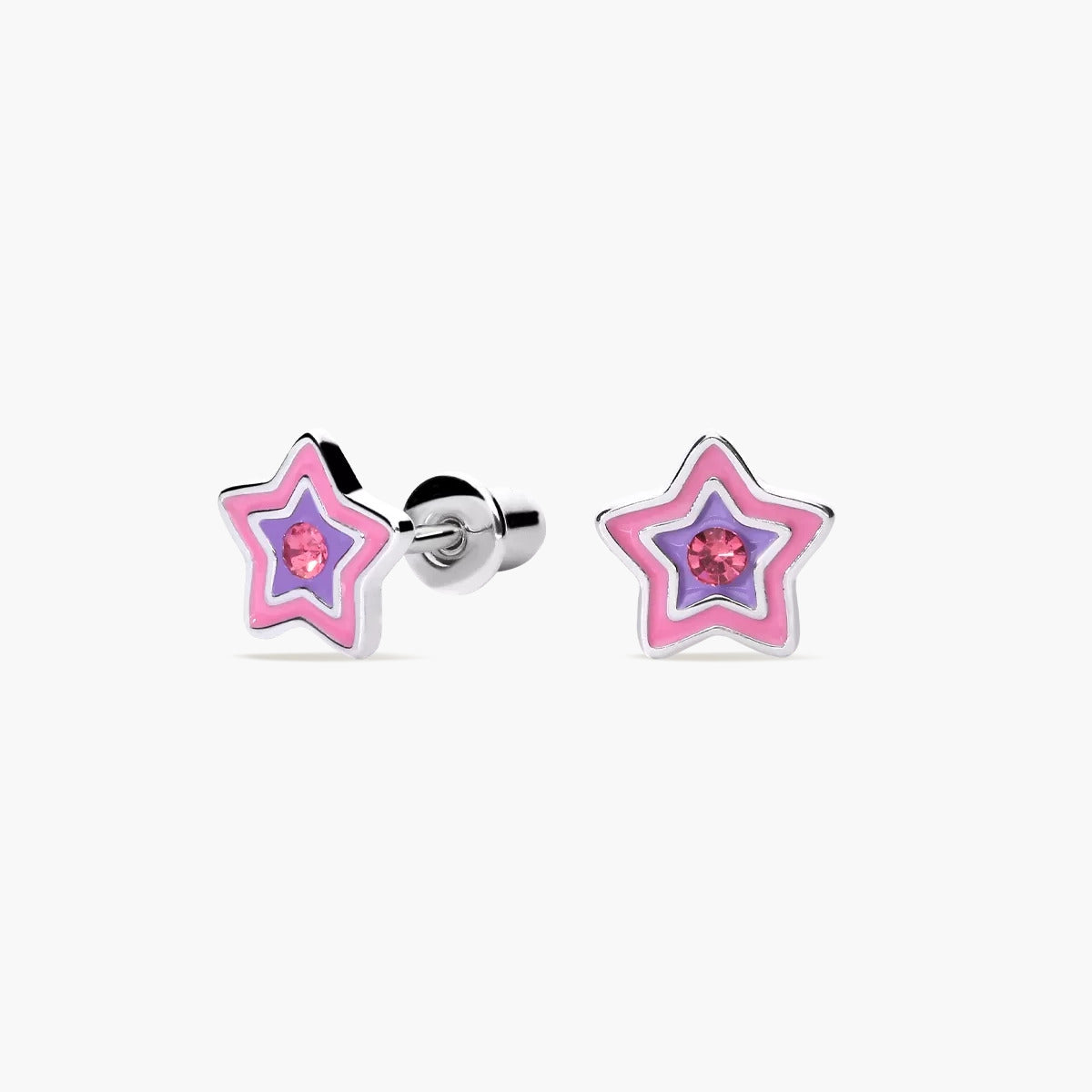 Pendientes estrella de plata 1ª ley circonita rosa 7 mm