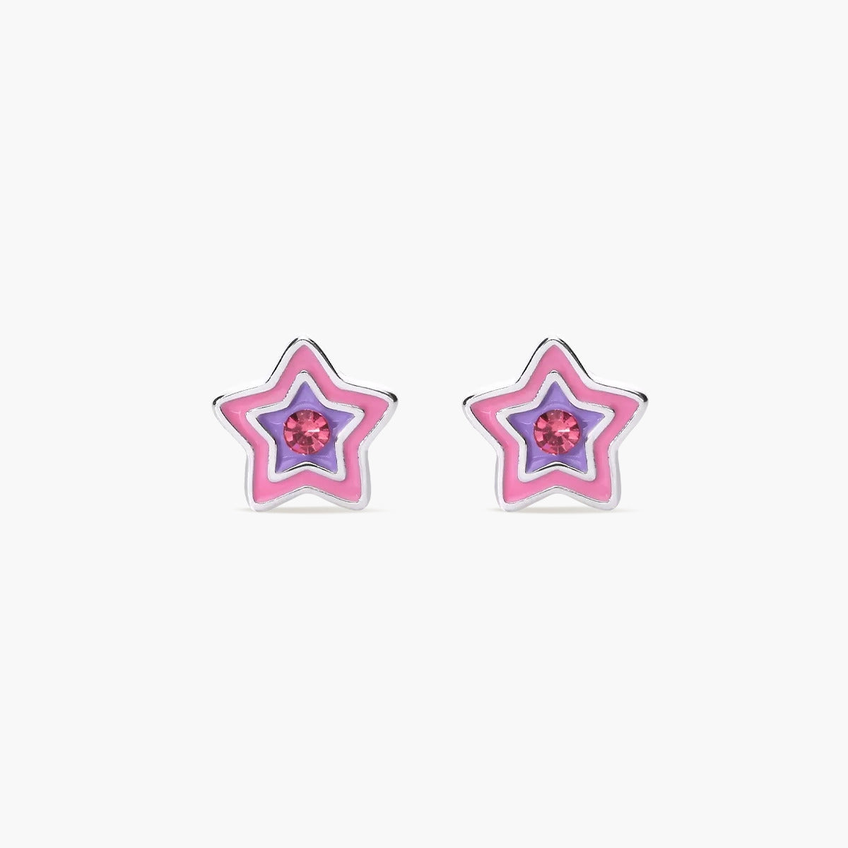 Pendientes estrella de plata 1ª ley circonita rosa 7 mm