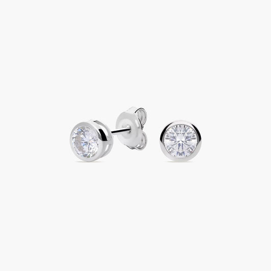 Pendientes redondos de plata 1ª ley circonita 6 mm