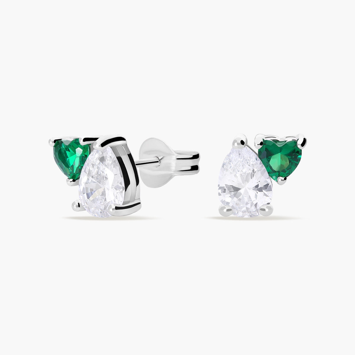 Pendientes corazón de plata 1ª ley circonita verde 9 mm FANCY LOVE