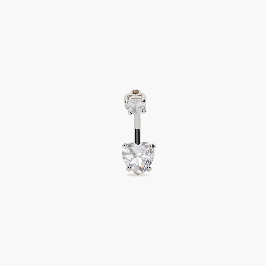 Piercing de ombligo de plata 1ª ley circonita corazón 22 mm