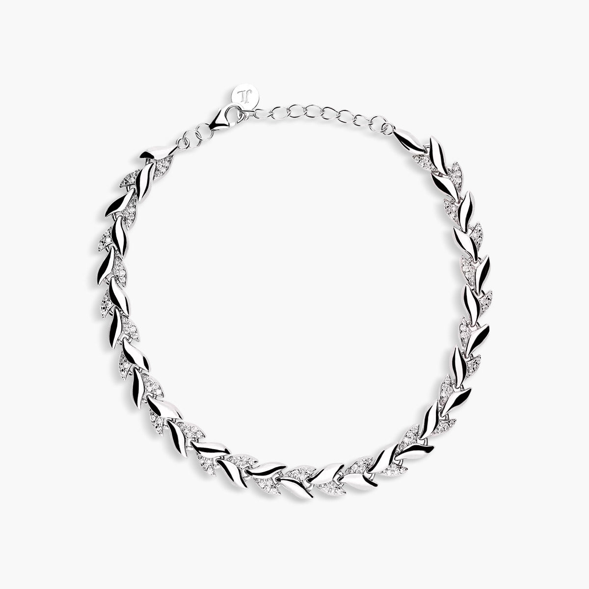 Pulsera de plata 1ª ley circonitas eslabón hoja 18-20 cm