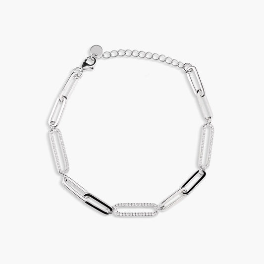 Pulsera de plata 1ª ley circonitas eslabón oval 17-20 cm