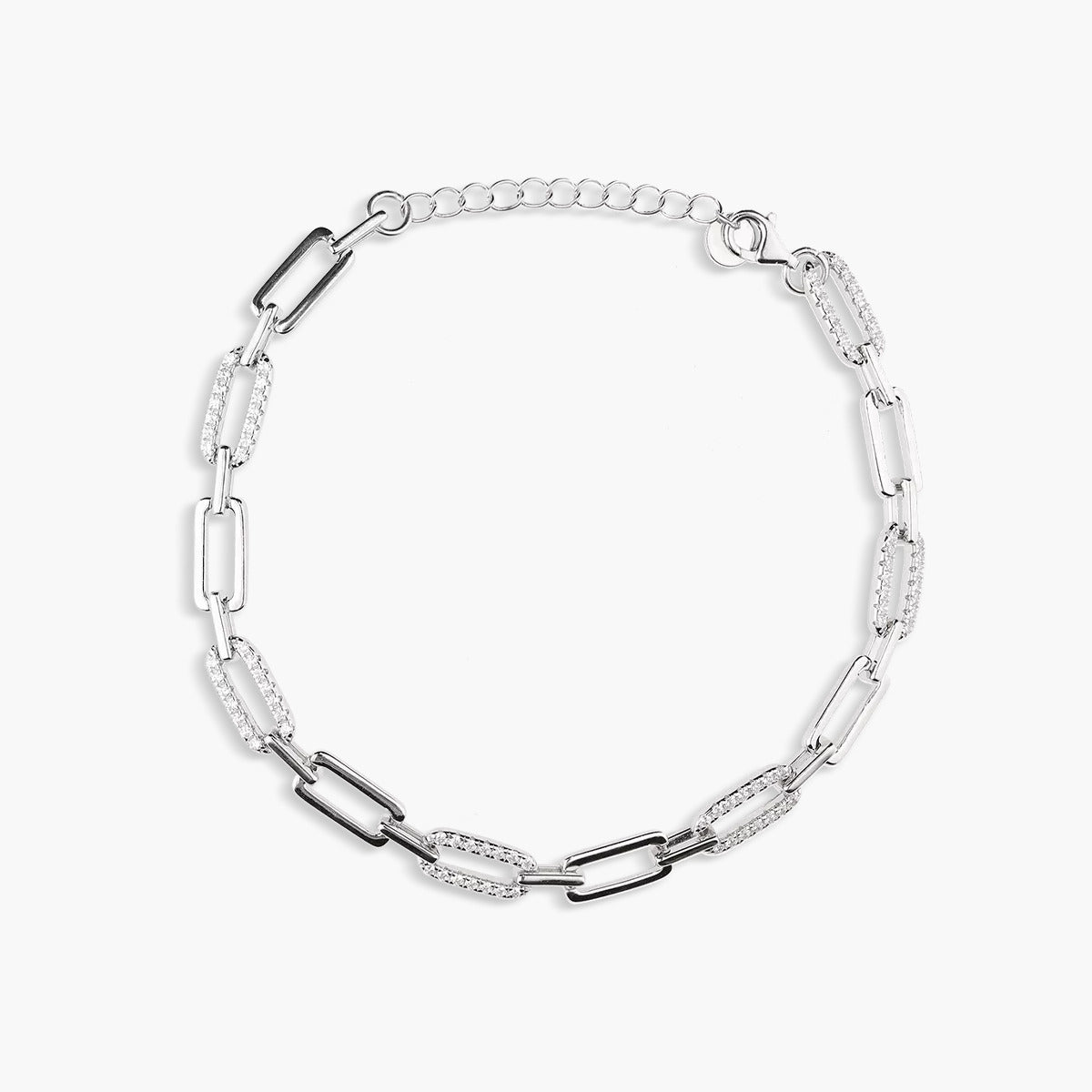 Pulsera de plata 1ª ley circonitas eslabón rectangular 17-20 cm