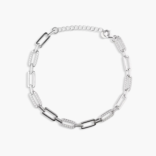 Pulsera de plata 1ª ley circonitas eslabón rectangular 17-20 cm