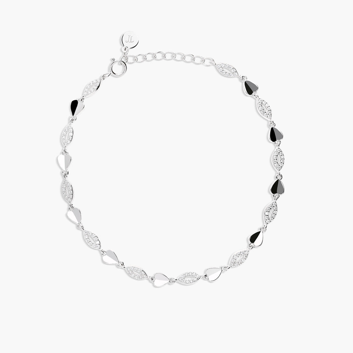 Pulsera de plata 1ª ley circonitas eslabón corazones 17-20 cm