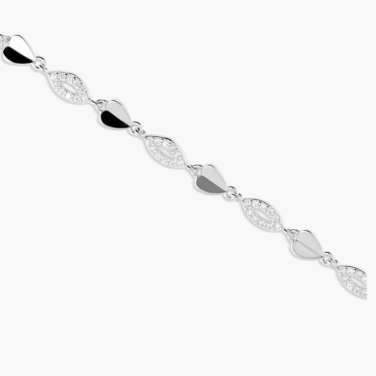 Pulsera de plata 1ª ley circonitas eslabón corazones 17-20 cm
