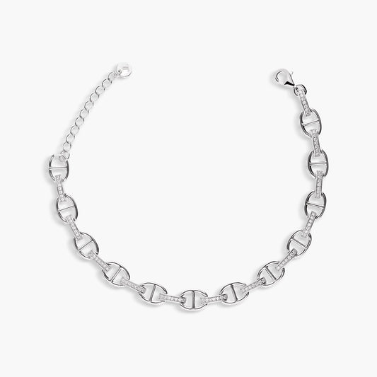 Pulsera de plata 1ª ley circonitas eslabón ancla 18-21 cm