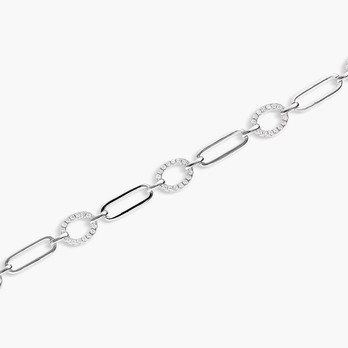 Pulsera de plata 1ª ley circonitas eslabón círuclar y rectangular 17-20 cm