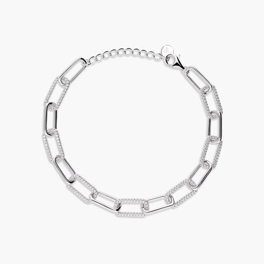 Pulsera de plata 1ª ley circonitas eslabón oval 17-20 cm