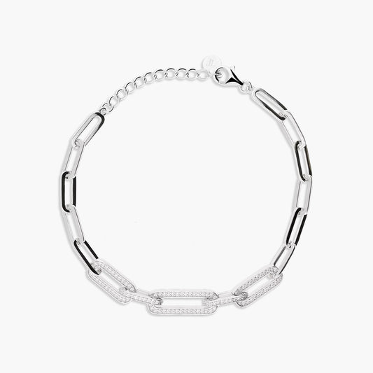 Pulsera de plata 1ª ley circonitas eslabón oval 17-20 cm