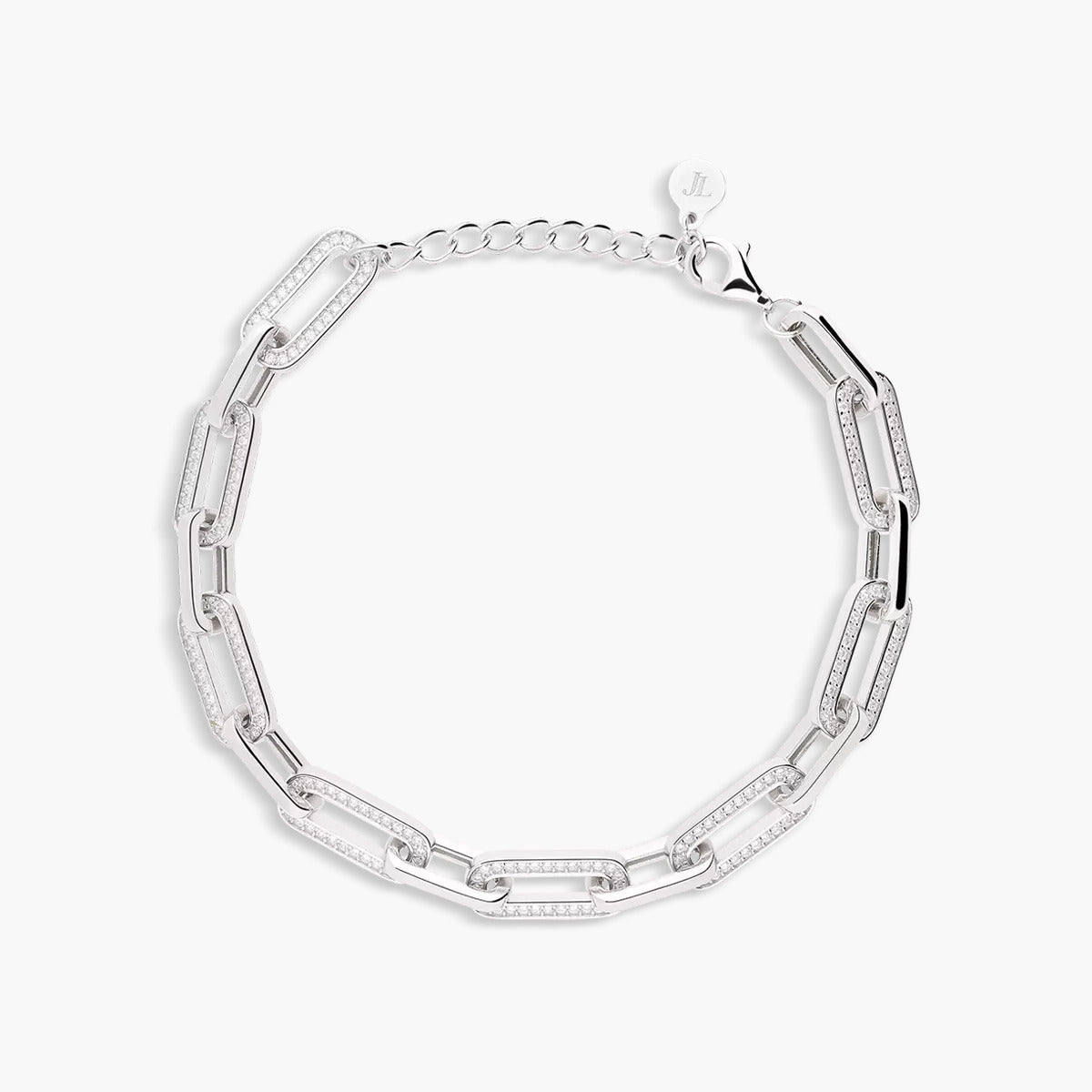 Pulsera de plata 1ª ley circonitas eslabón oval 17-20 cm