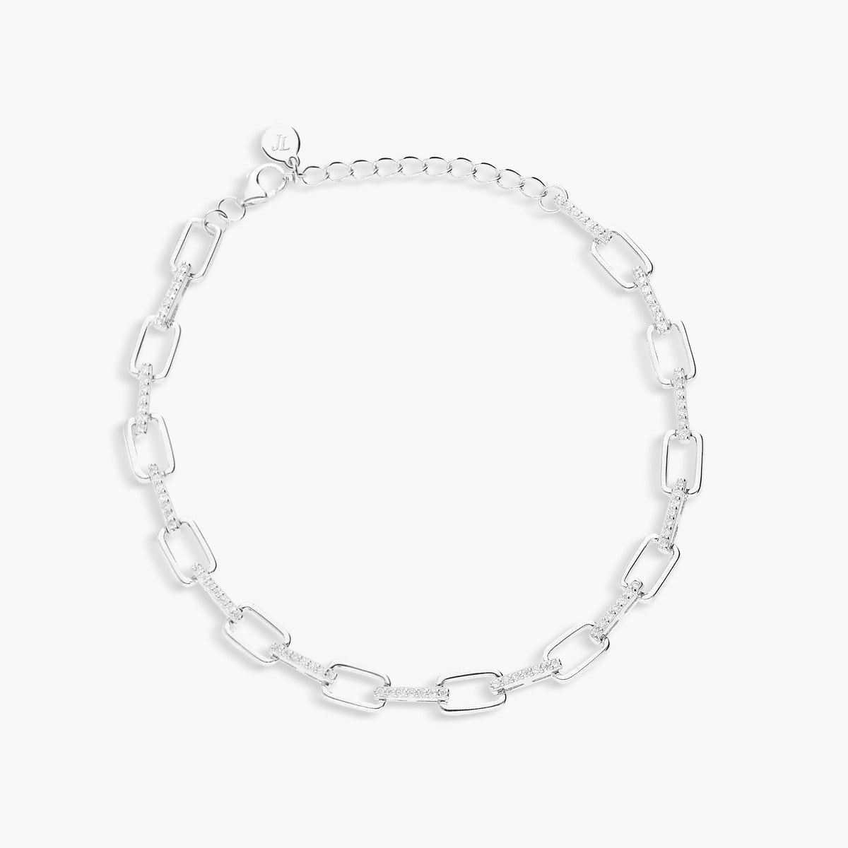 Pulsera de plata 1ª ley circonitas eslabón rectangular 17-20 cm