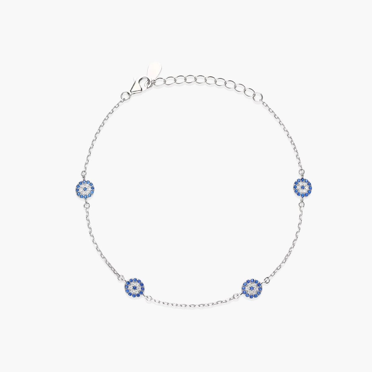 Pulsera de plata 1ª ley circonitas azul ojo 17-20 cm 