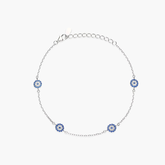 Pulsera de plata 1ª ley circonitas azul ojo 17-20 cm 