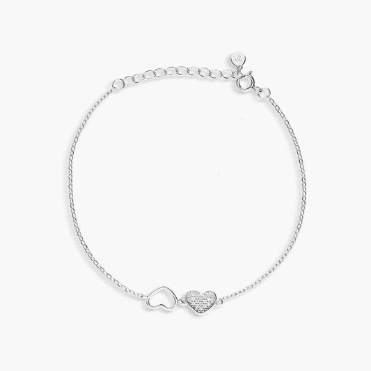 Pulsera de plata 1ª ley circonitas doble corazón 17-20 cm