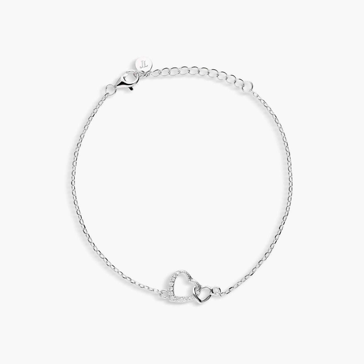 Pulsera de plata 1ª ley circonitas doble corazón 17-20 cm