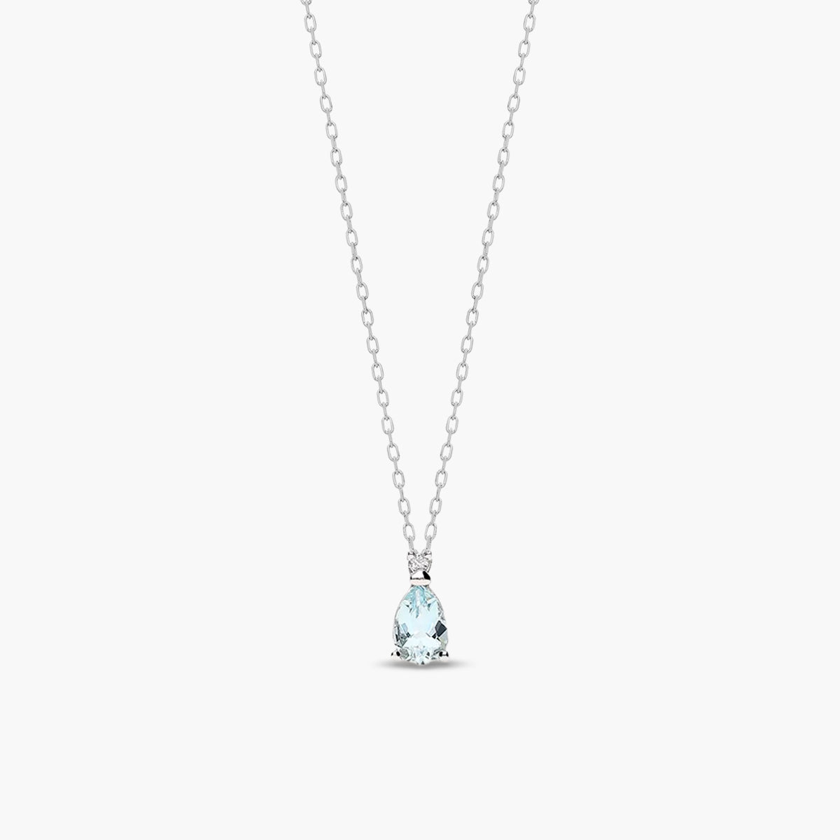 Collar de oro blanco 18K diamante natural 0.01 ct. aguamarina 6 mm GLACIER