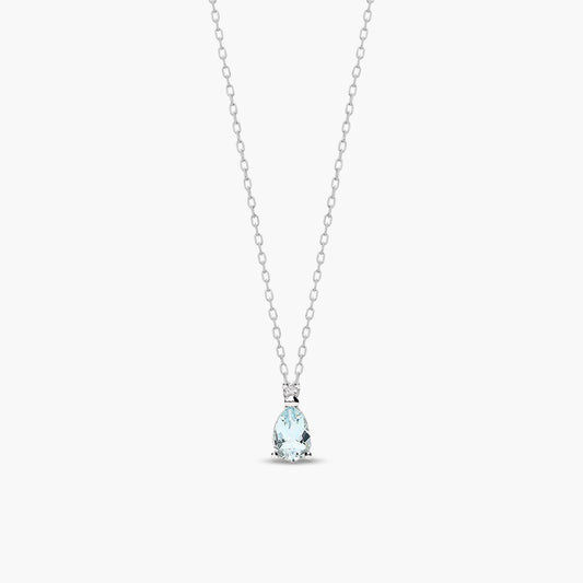 Collar de oro blanco 18K diamante natural 0.01 ct. aguamarina 6 mm GLACIER