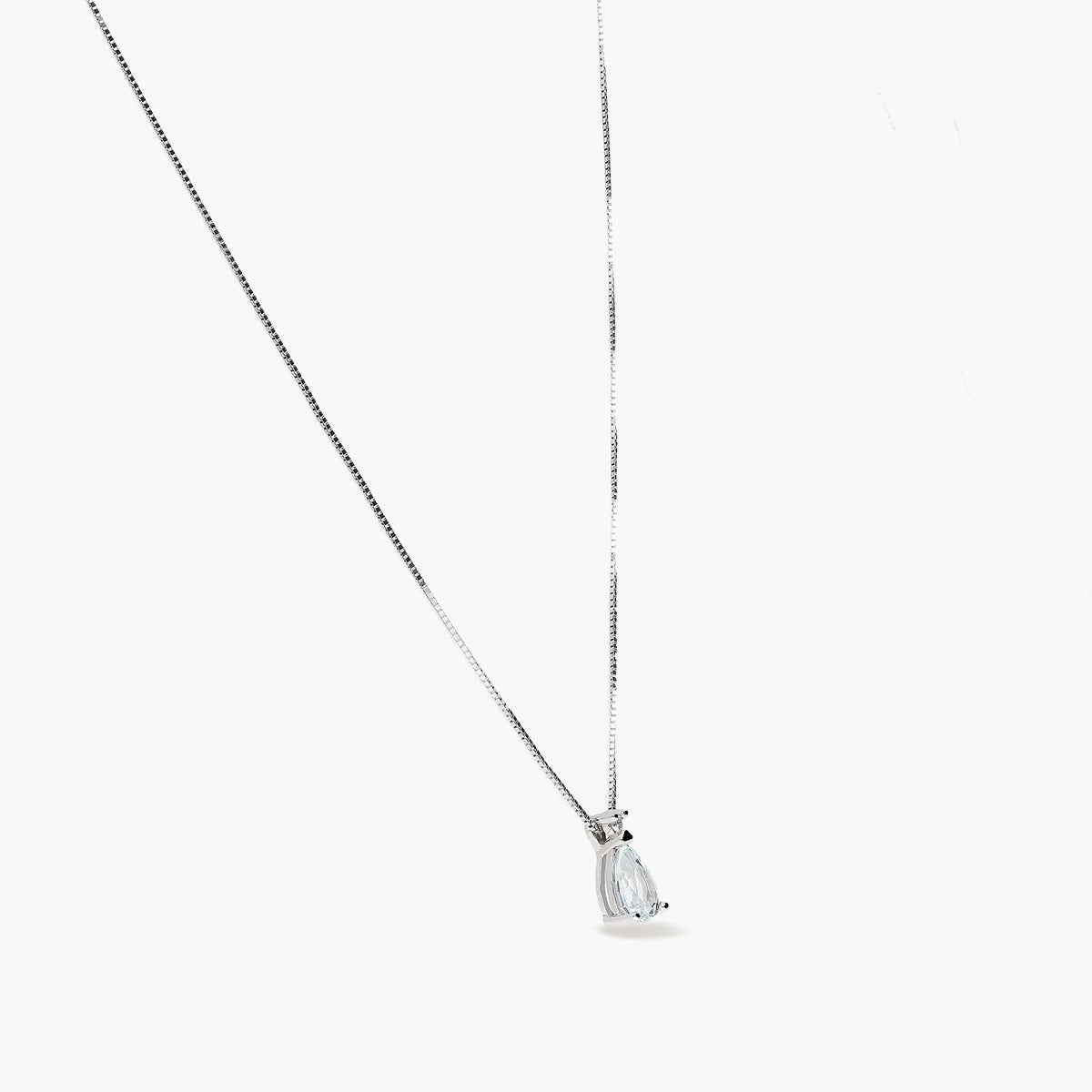 Collar de oro blanco 18K diamante natural 0.01 ct. aguamarina 6 mm GLACIER